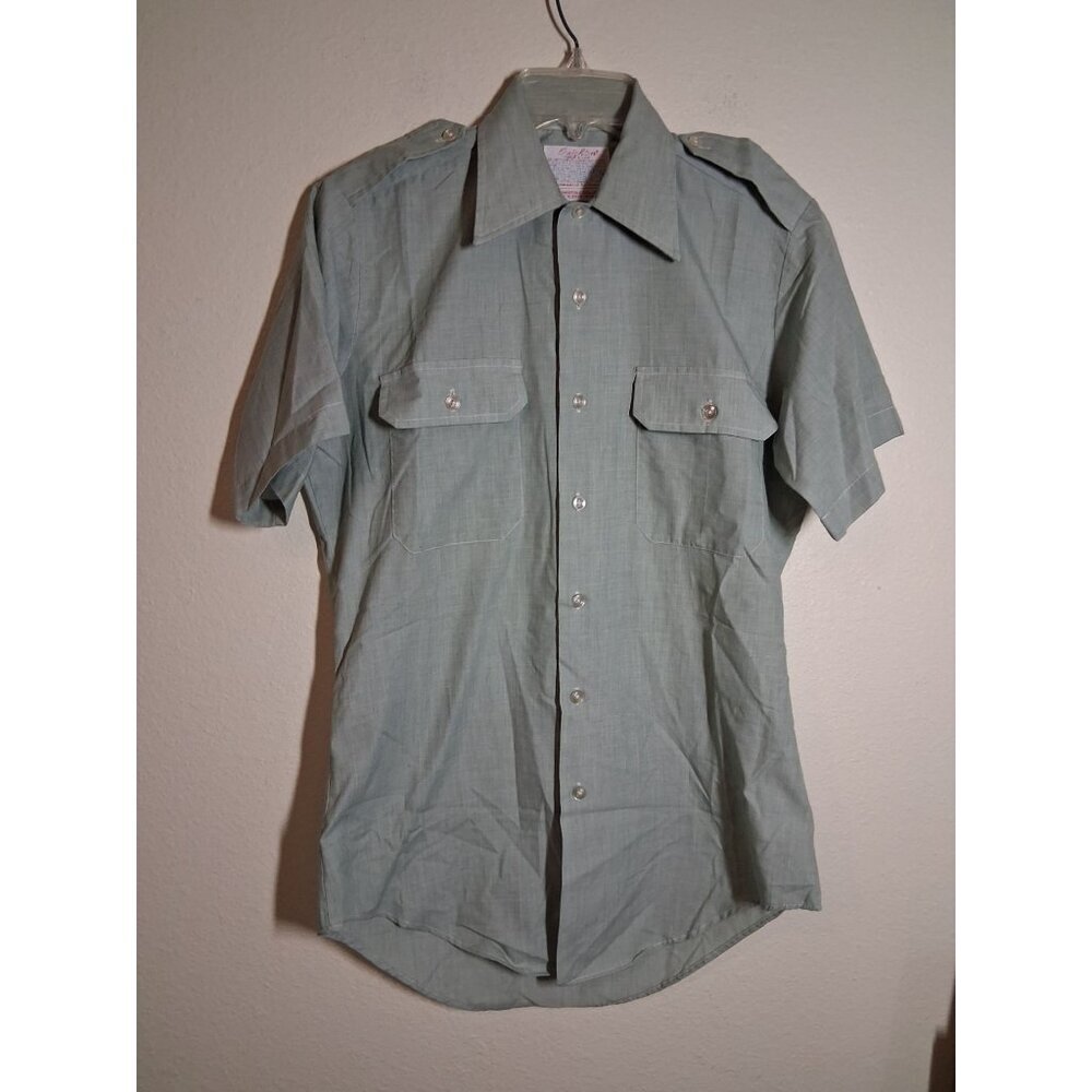 VTG Creighton Military Shirt Short Sleeve Green Button Up Men's Size Small